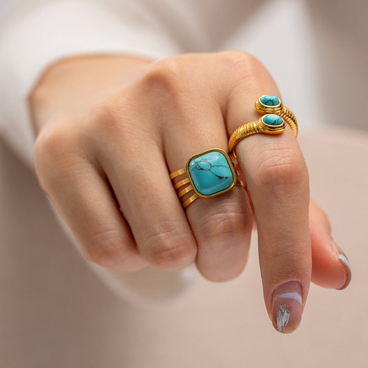 Style Gold-plated Thread Inlaid Lapis Serpentine Rings