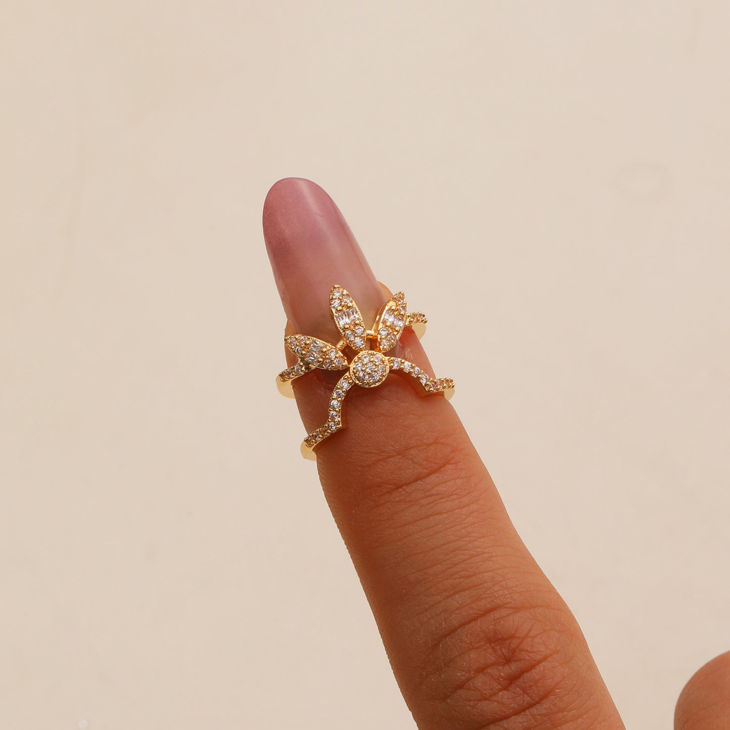 Copper Inlaid Zircon Nail Female Graceful Rings