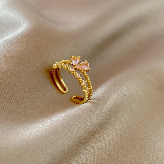 Pink Heart-shaped Zircon Female Niche Design Index Rings