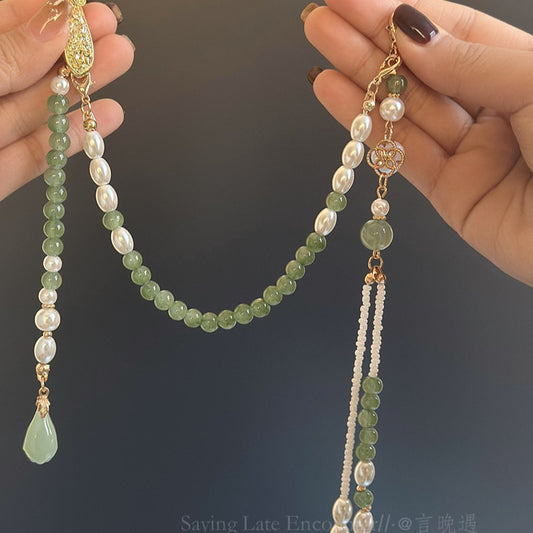 Clothing Cheongsam Lappet Green Fresh Pearl Necklaces