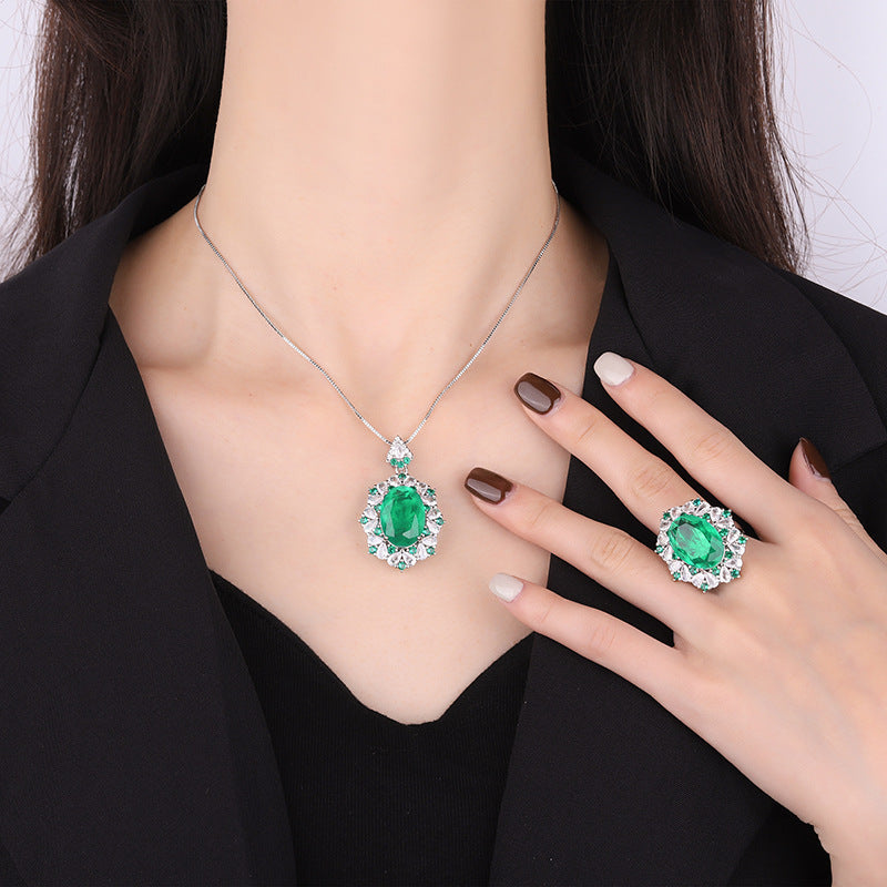 Copper Sole Gold Plated Fashion Suit Simulation Colored Gems Female Jewelry Set