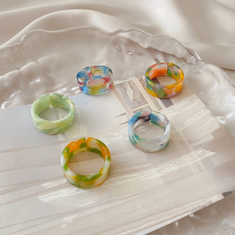 Women's Candy Color Resin Marble Texture Open Rings