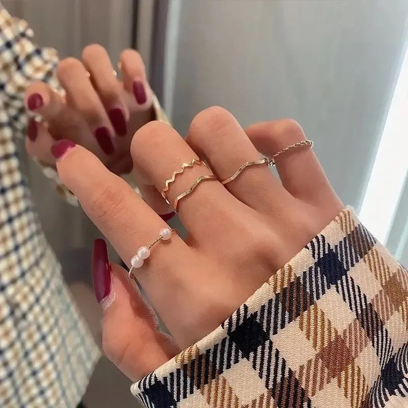 Women's Simple Pearl Combined Set Personality Tail Rings