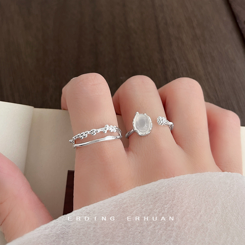 Women's Artistic Retro Personalized White Agate Open Rings