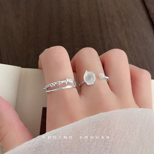 Women's Artistic Retro Personalized White Agate Open Rings