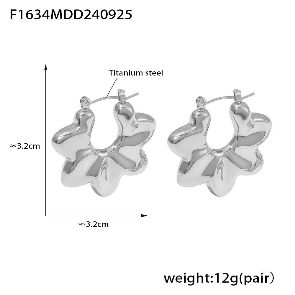 Titanium Steel Gold-plated Pleated Wave Chrysanthemum Earrings