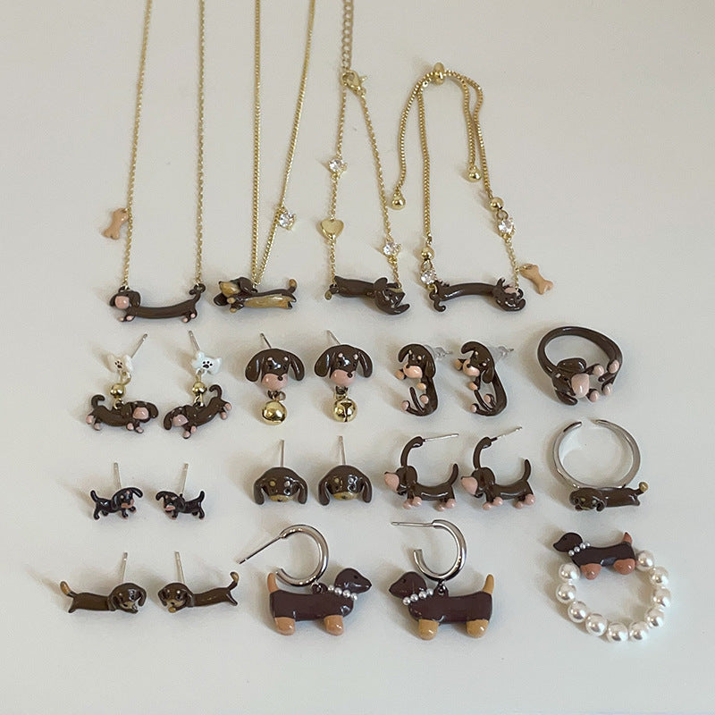 Cartoon Sausage Dog Ear Collection Female Cute Funny Exquisite Rings