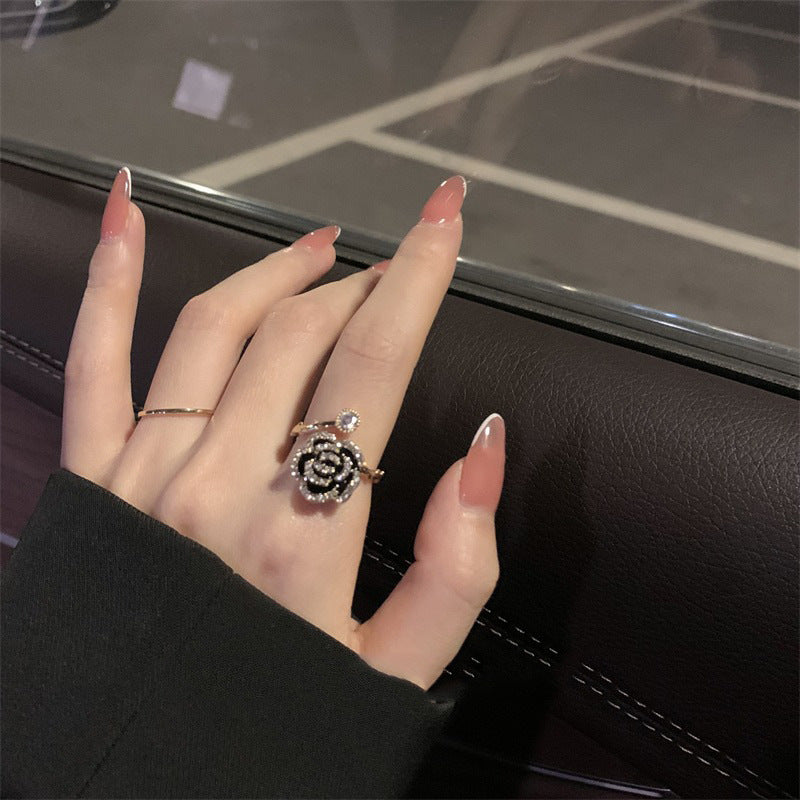 Light Luxury Camellia Open Female Niche Design Advanced Index Rings