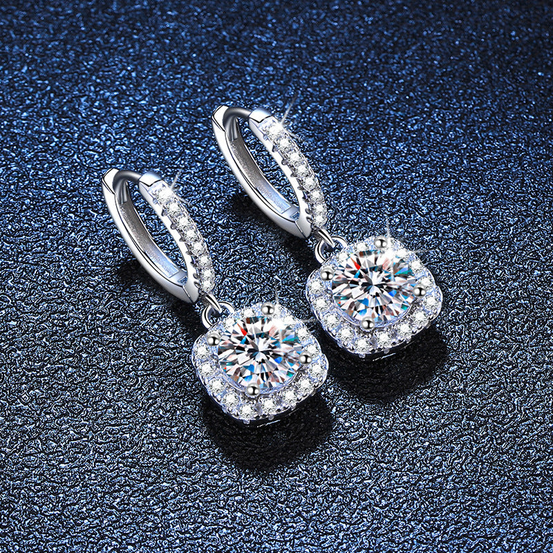 Women's Moissanite Sier Classic Square Bag Exquisite Earrings