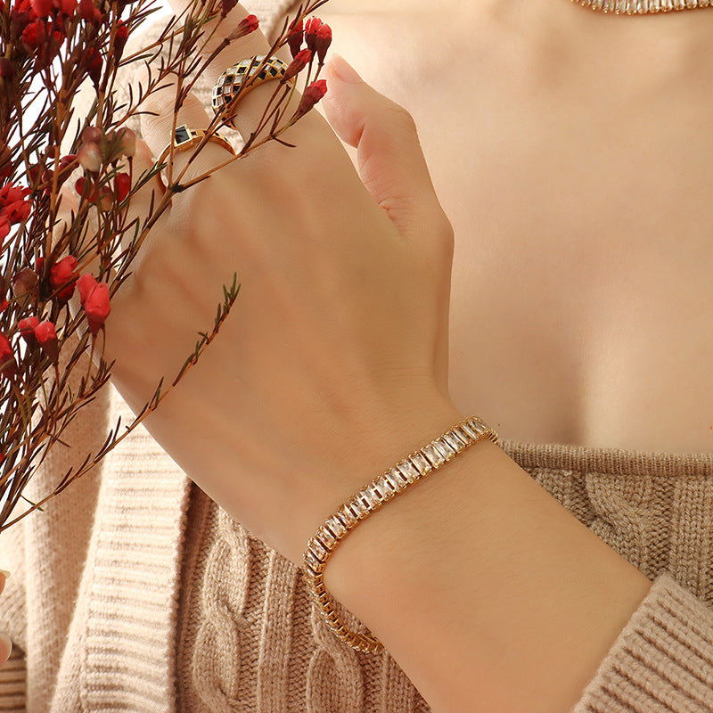 Exaggerated Color Zircon Clavicle Titanium Steel Bracelets
