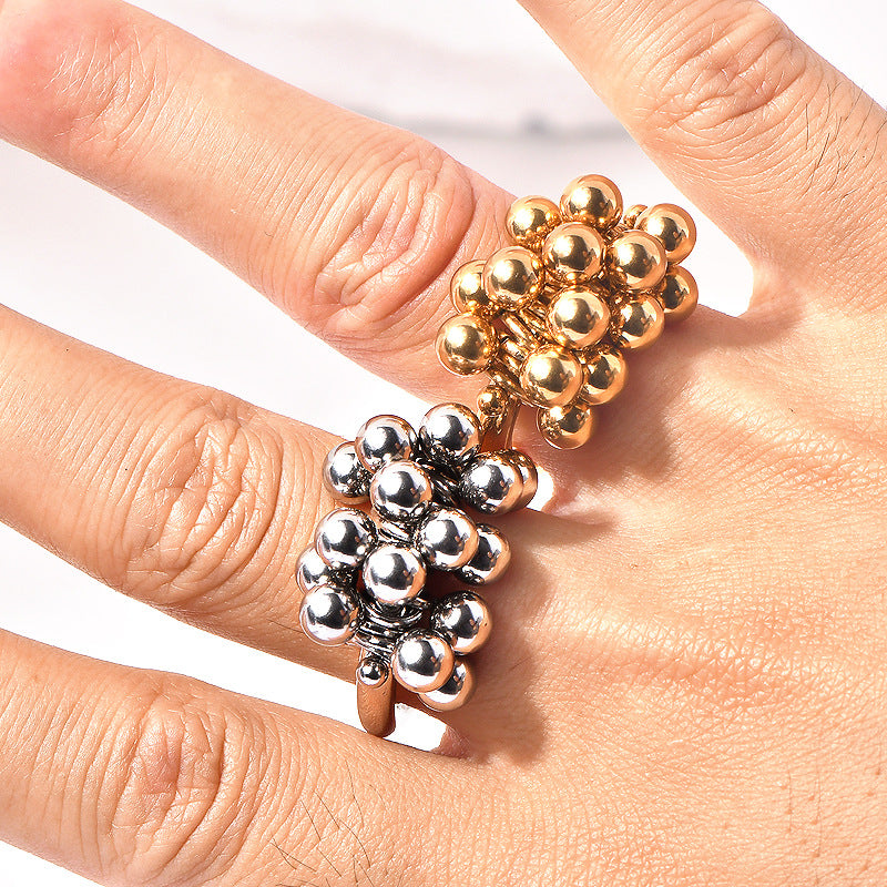 Metal Ball Grape Cluster Niche Beaded Vacuum Gold-plated Temperament Rings