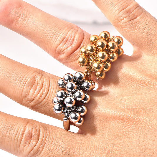 Metal Ball Grape Cluster Niche Beaded Vacuum Gold-plated Temperament Rings