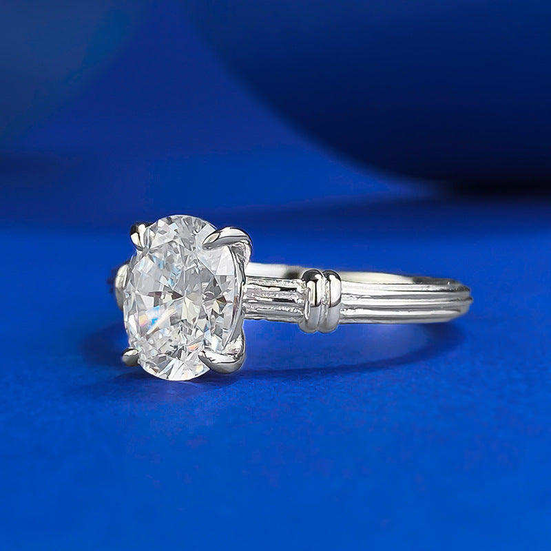 Women's Jewelry Sier Plated Oval Single Rhinestone Rings