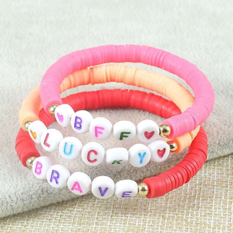 Polymer Clay Letter Colorful Beads Elastic Bracelets