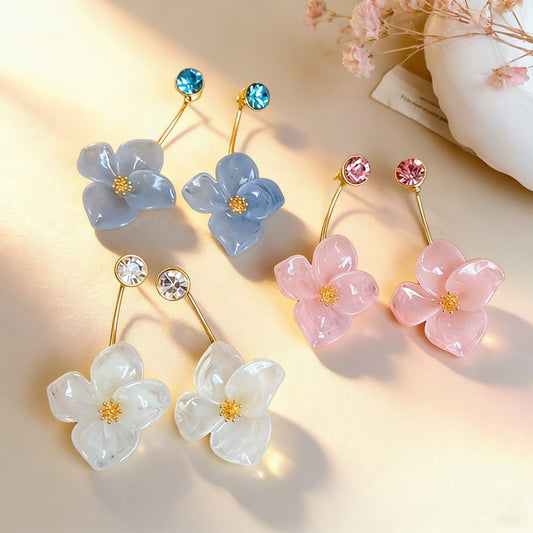 Style Fairy Rhinestone Pearl Resin Flower High-grade Fashionable Earrings