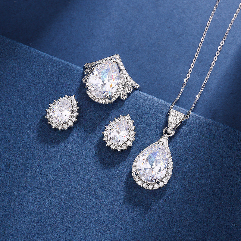 Live Broadcast Three-piece Water Drop Sweet Elegant Luxury Rings