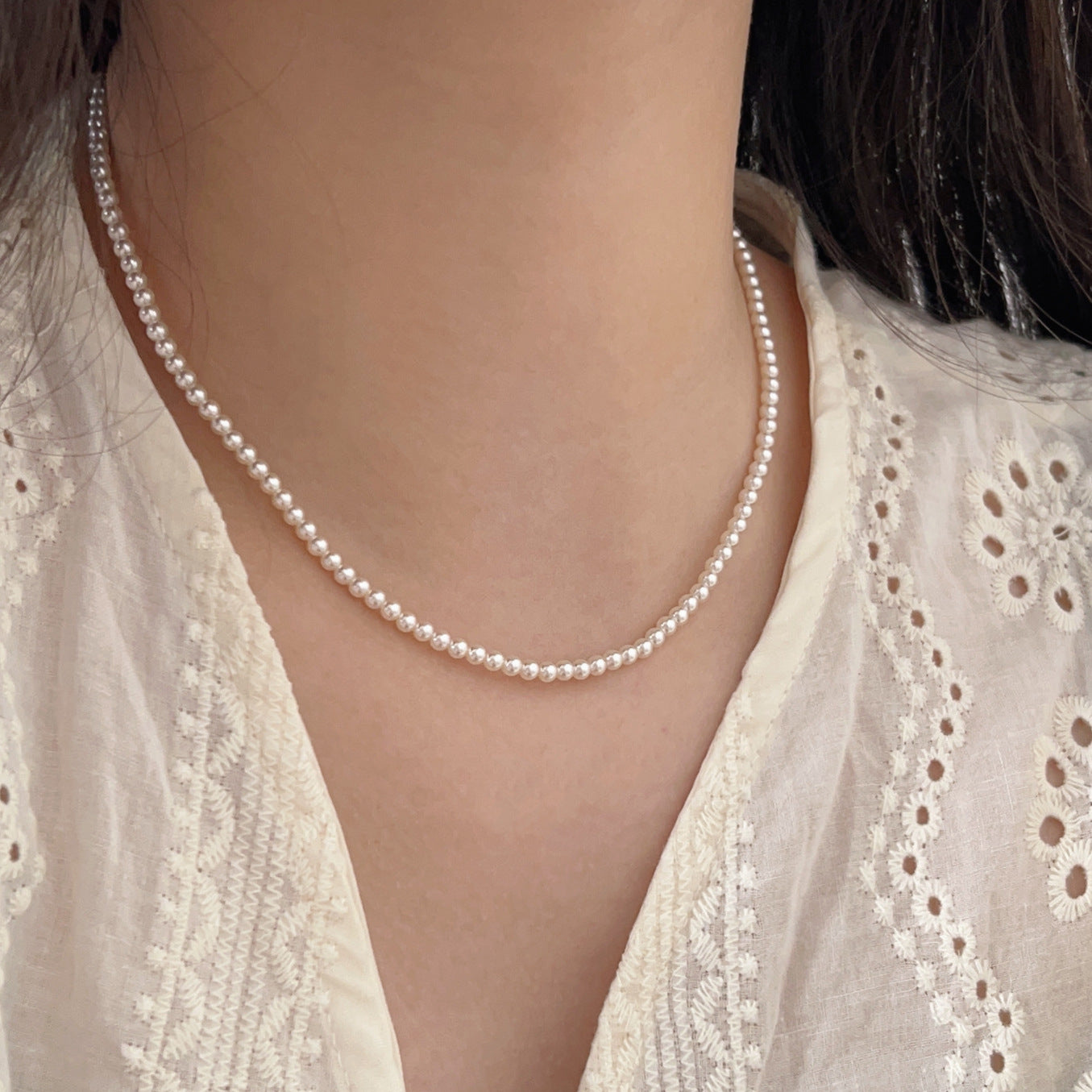 Women's Sier Light Luxury Pearl Bow Double Necklaces