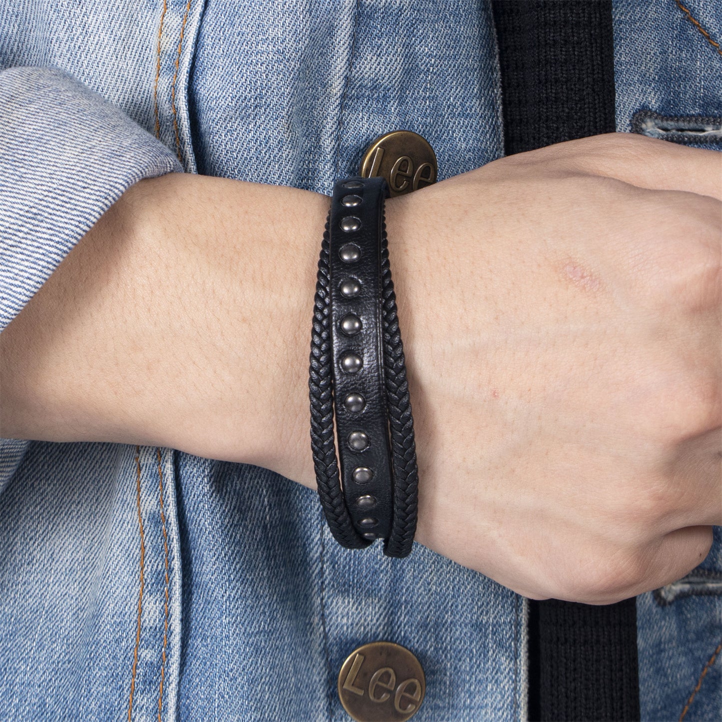Men's Woven Leather Unique Punk Style Rivet Bracelet