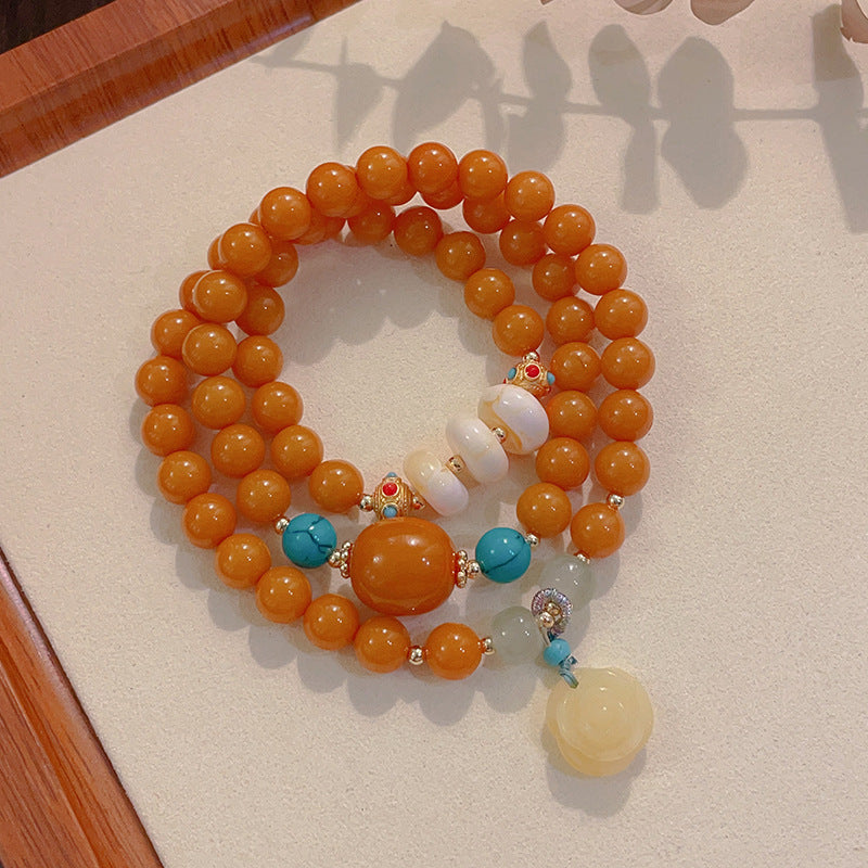 Women's & Men's Retro Ethnic Style Agate Ox Bone Rosary Bracelet
