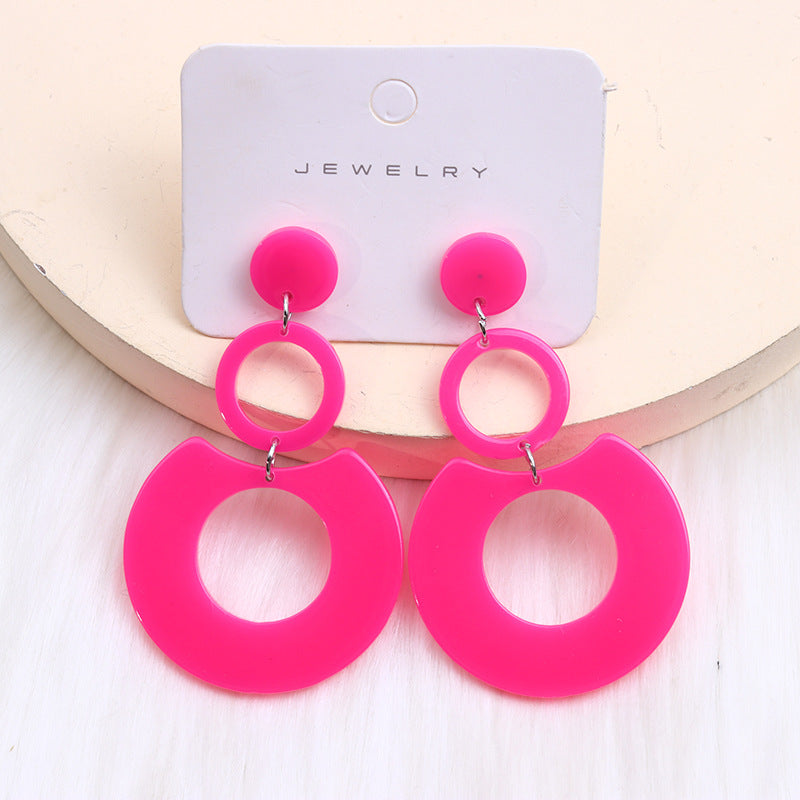 Women's Color Round Stitching Hollow Acrylic Ear Rings