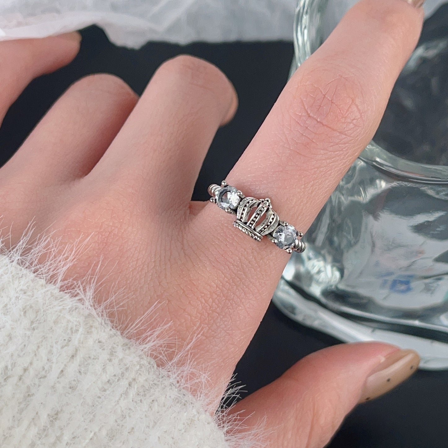 Women's Retro Style Cross With Skull Stitching Open Love Ring