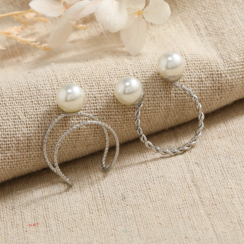 Simple Retro Imitation Pearl Open Set Rings