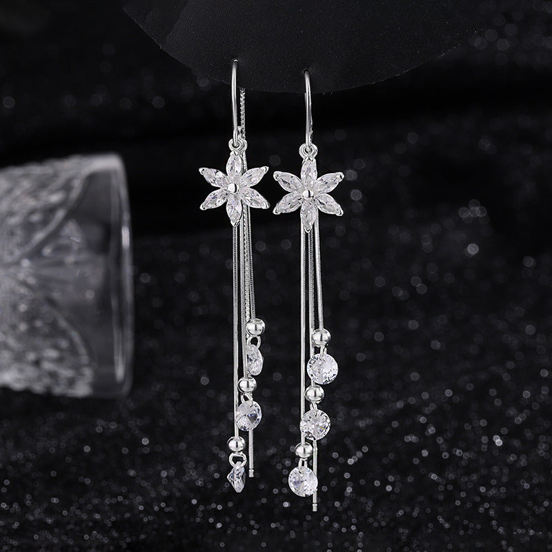 Long Super Shiny Small Flower Tassel Earrings