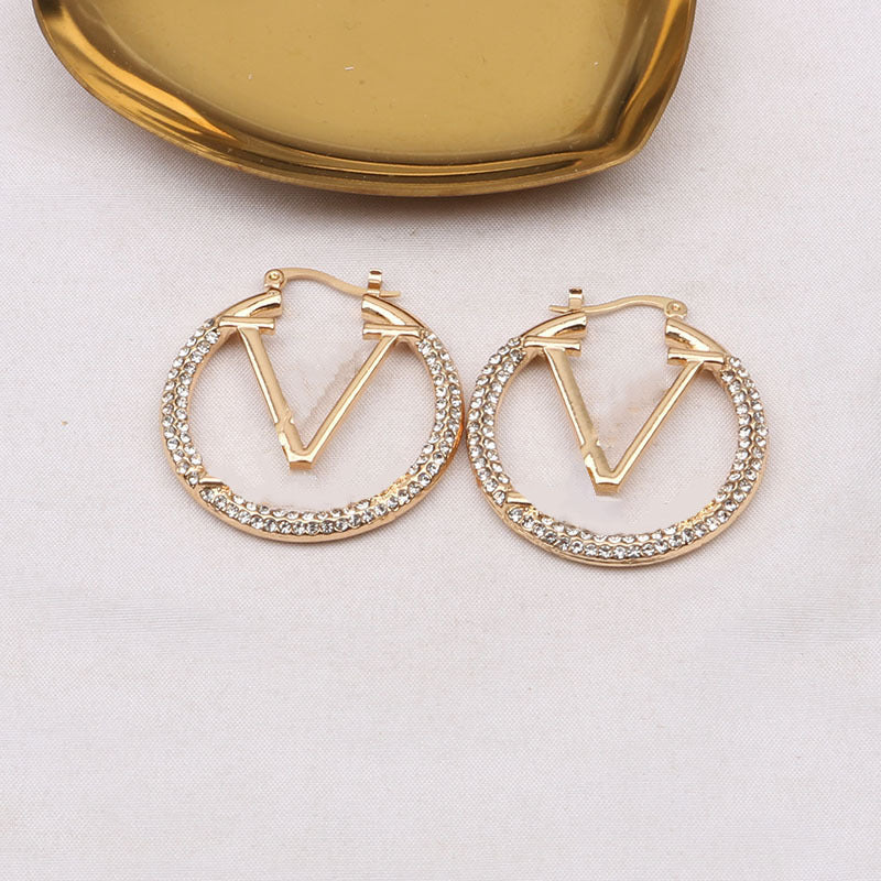 Fashion Simple Letters Hollow Jeweled Ear Earrings