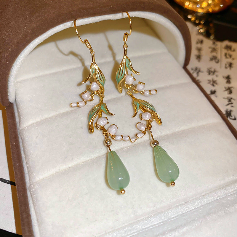 Women's Lily Leaves Water Drop Resin Ear Hook Chinese Style Fresh Earrings