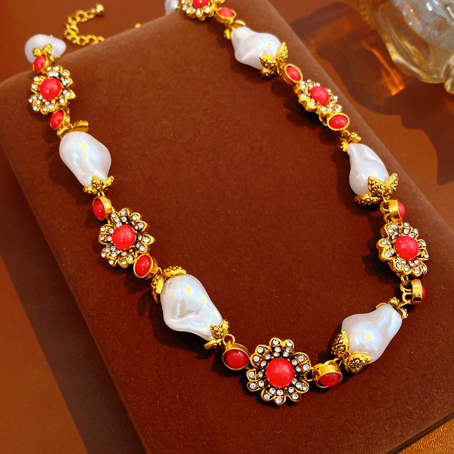 Women's Diamond Flower Pearl Light Luxury Minority Clavicle Necklaces