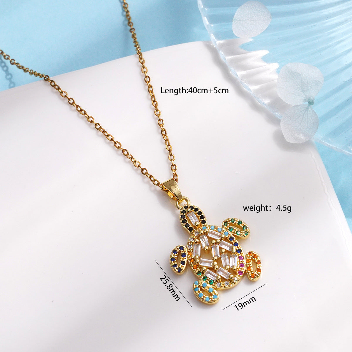 Gold Inlaid Zircon Marine Turtle Titanium Steel Female Design Necklaces