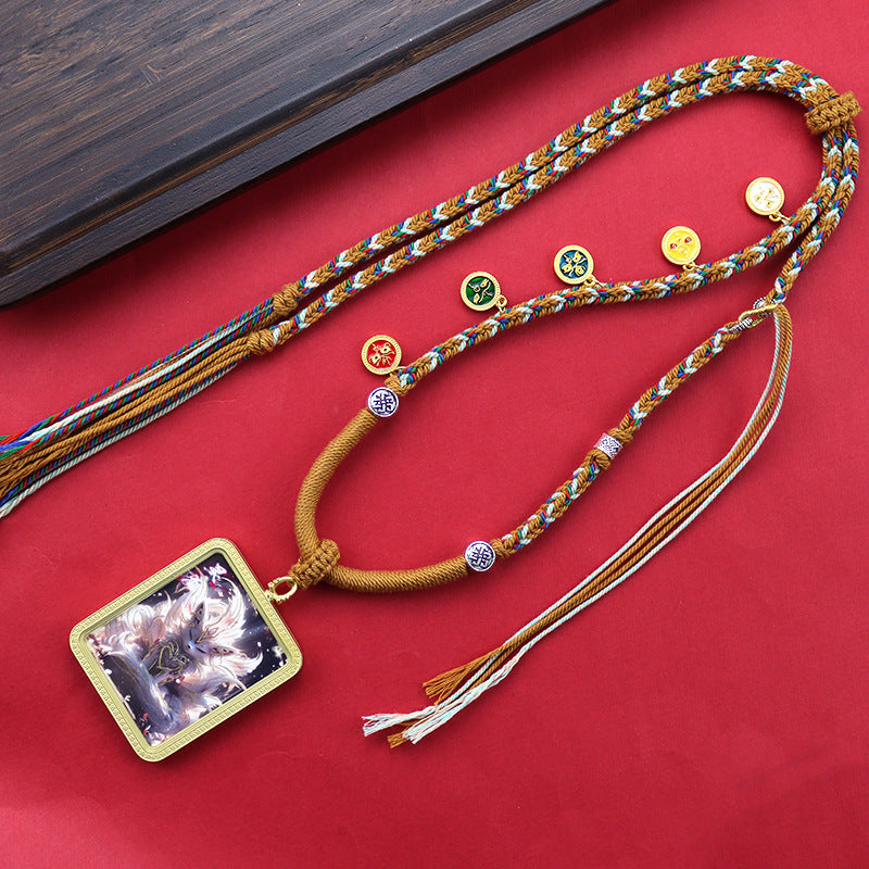 Tibetan Hand Painted Golden Outline Eight Patron Saints Double-sided Necklaces