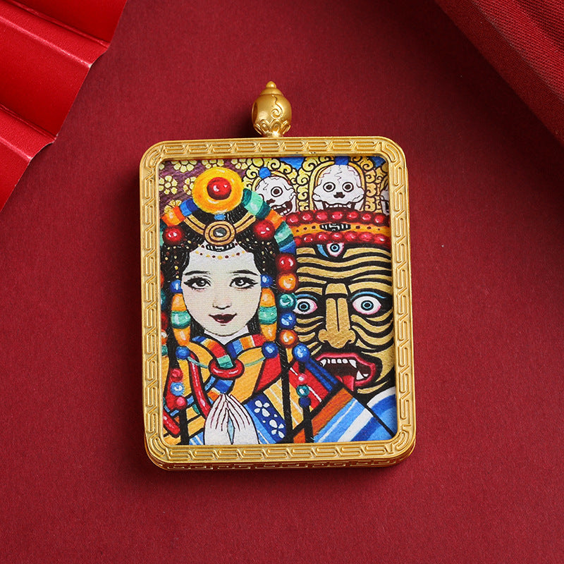 Master Green Tara Tibetan Square Gold Multiple Pendants