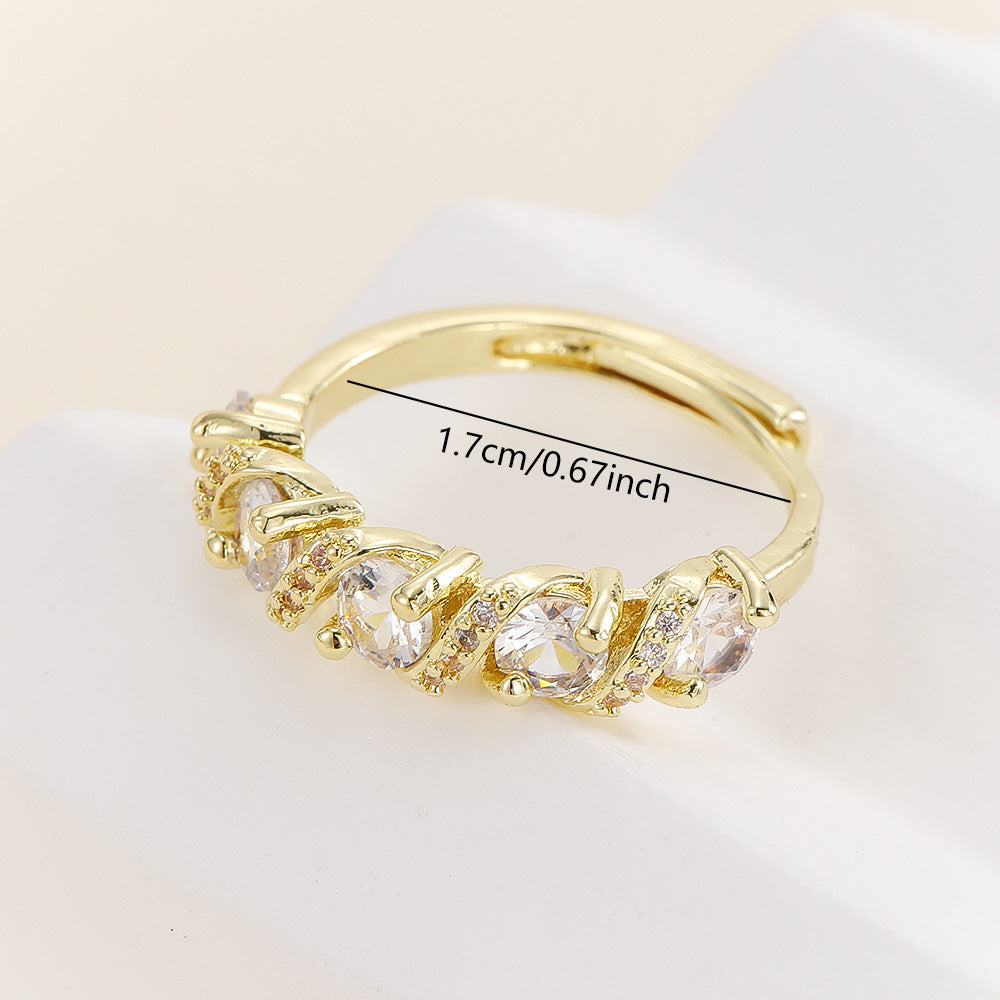 Line Full Rhinestone Zircon Stackable Simulation Moissanite Open Light Luxury Ring