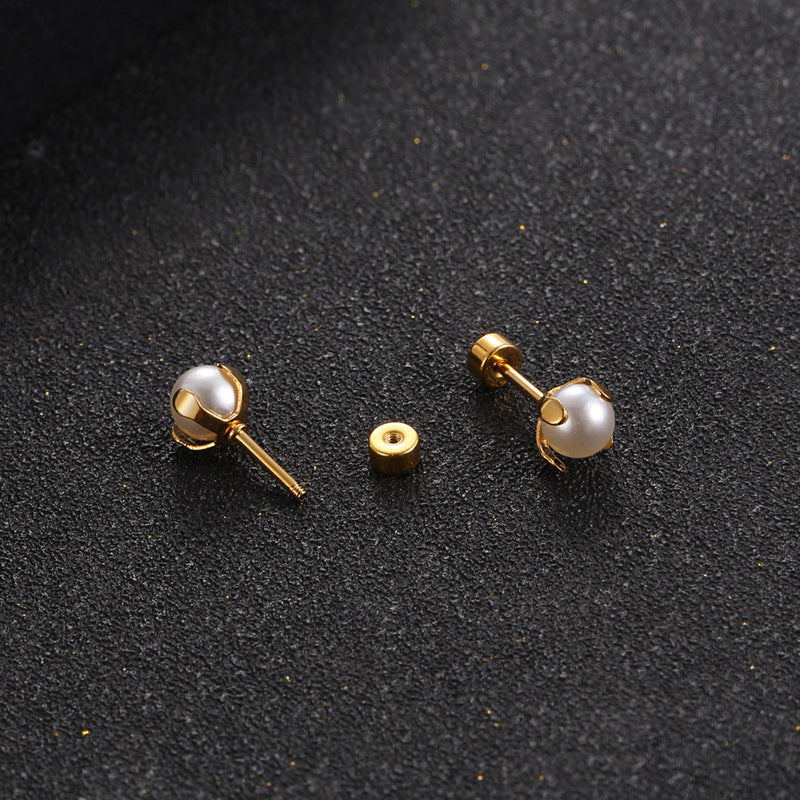 Titanium Steel Ear Mini Small Pearl Earrings