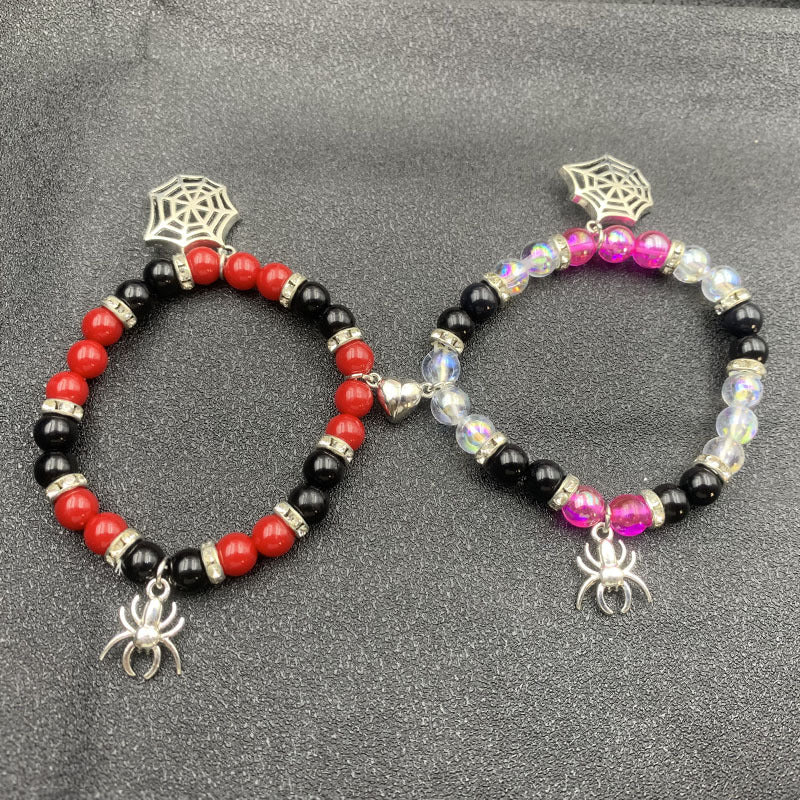 Christmas Halloween Couple Red Black Beaded Bracelets