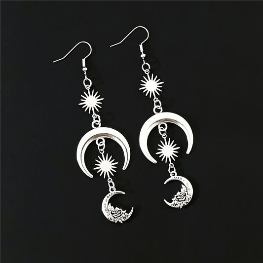 Elegant Cool New Sier Sun Moon Earrings