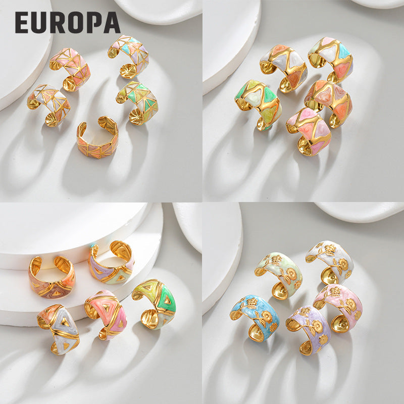 Geometric Irregular Lines Drip Open Fashion Titanium Rings
