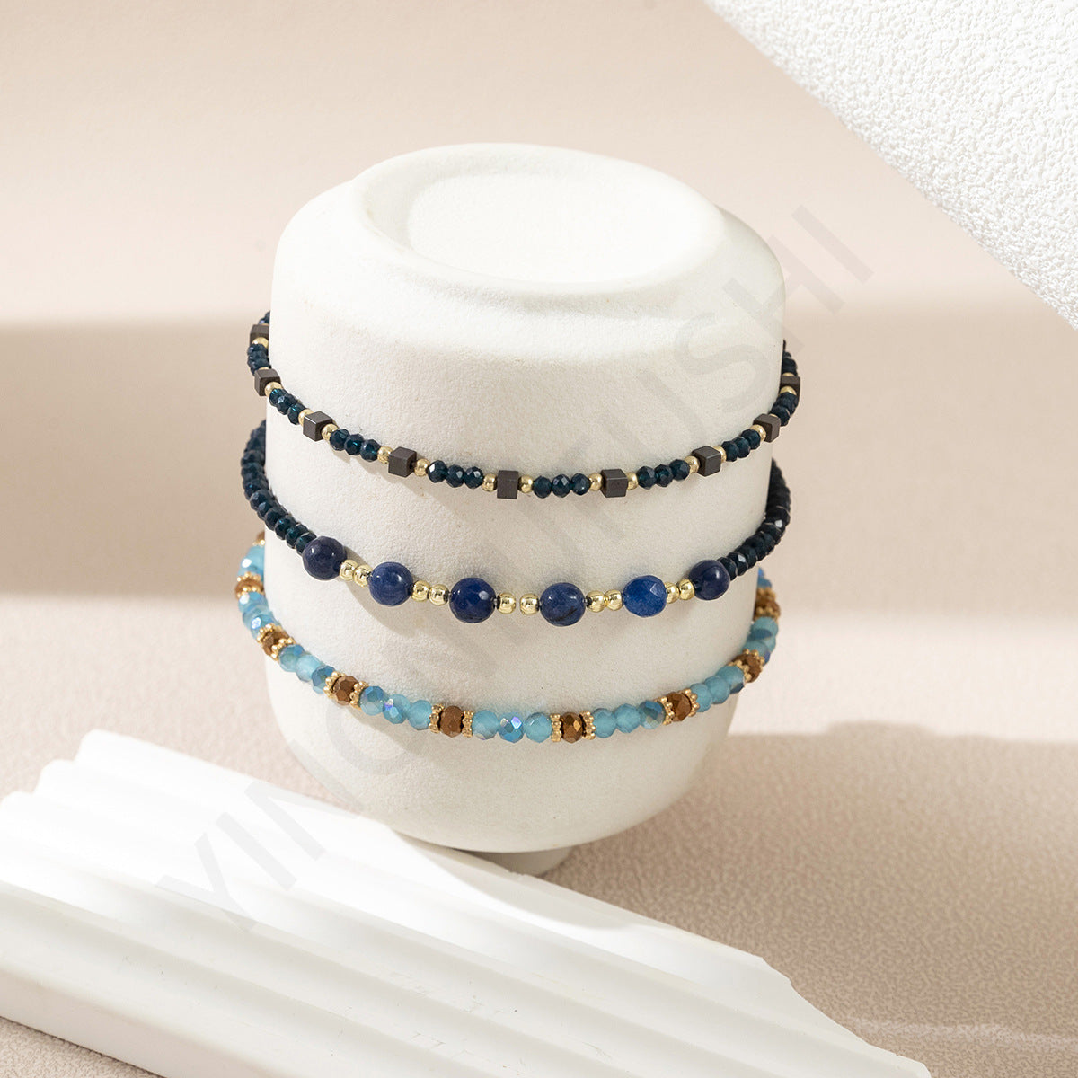 Women's Ethnic Style Retro Beaded Elastic Three-piece Set Bracelets