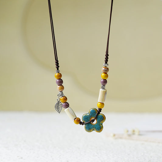 Porcelain Female National Chinese Sweater Chain Necklaces