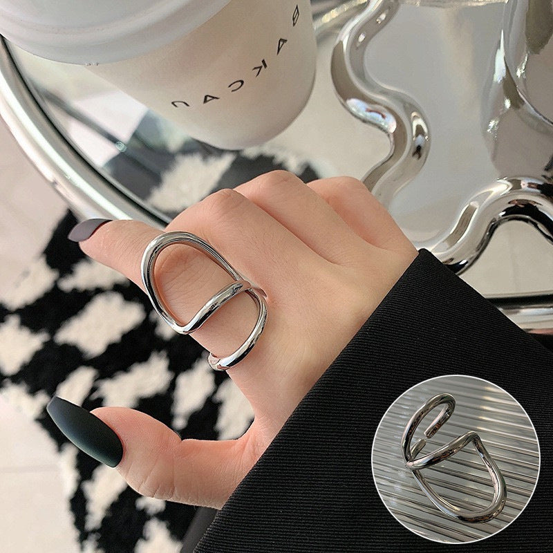 Women's Sugar Retro Fashion Geometry Pattern V-shaped Open Hip Hop Rings