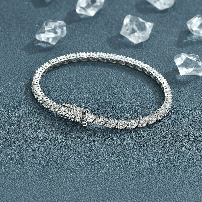 Women's Sier Design Full Diamond Simple Eye-catching Bracelets