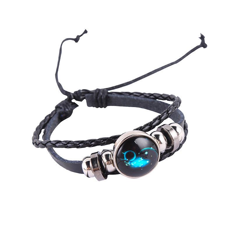 Constellation Beaded Cattle Leather Glass Luminous Bracelets