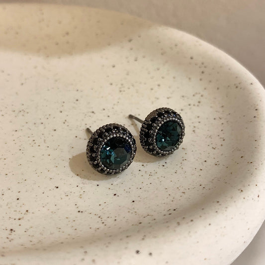 Exquisite Small Retro Elegant Ink Blue Low-key Commuting Daily Earrings
