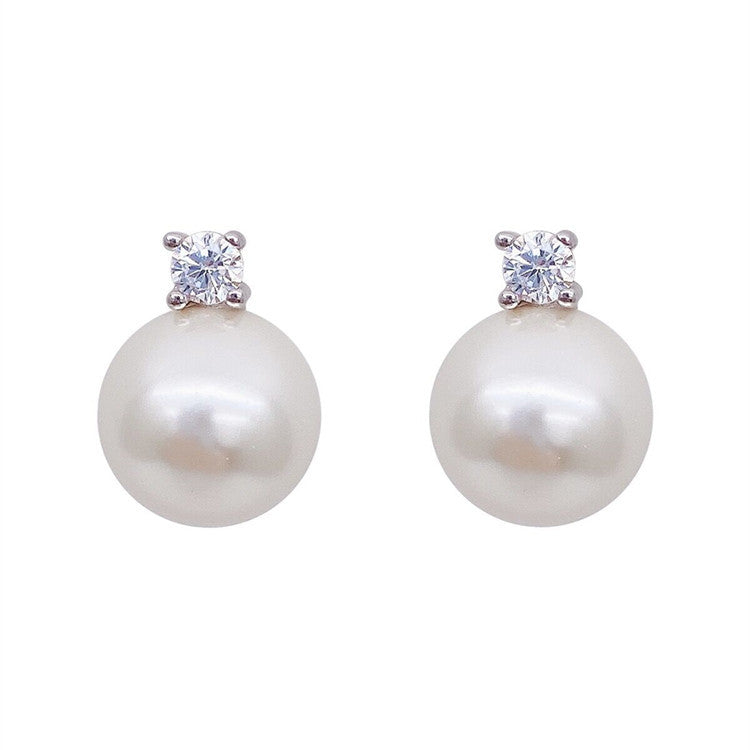 Women's French Style Vintage Zircon Bright Pearl For Earrings