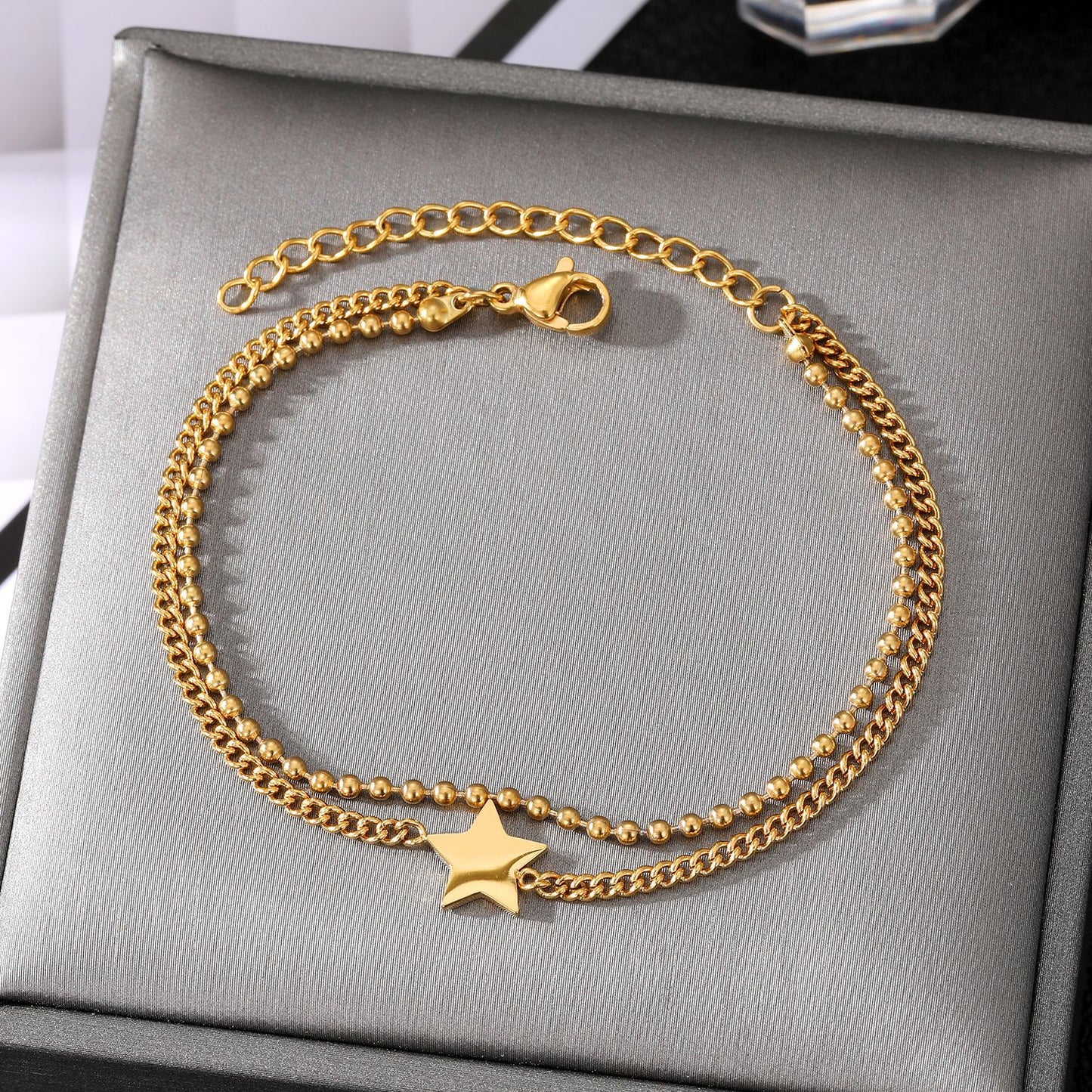 Women's Steel Gold Bead Twisted Chain Blade Fine Bracelets