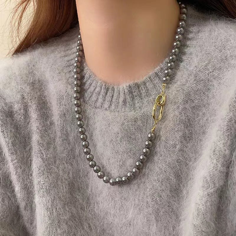 Gold Buckle Gray White Pearl Light Luxury Female Clavicle Necklaces