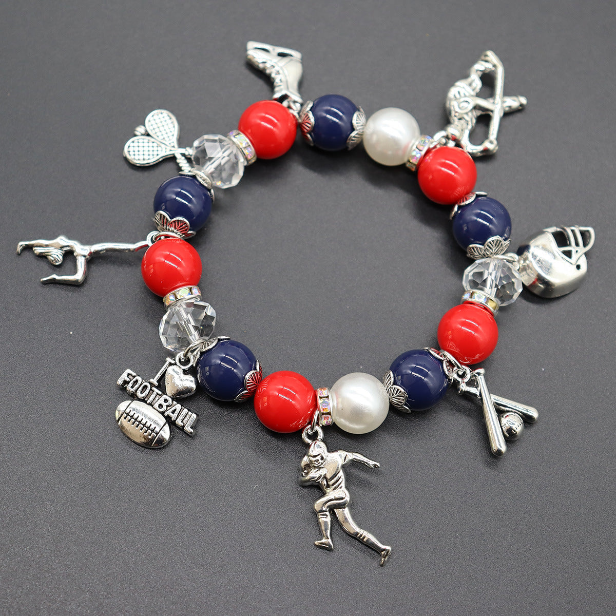 Team Elastic Beaded Football Basketball Rugby Bracelets