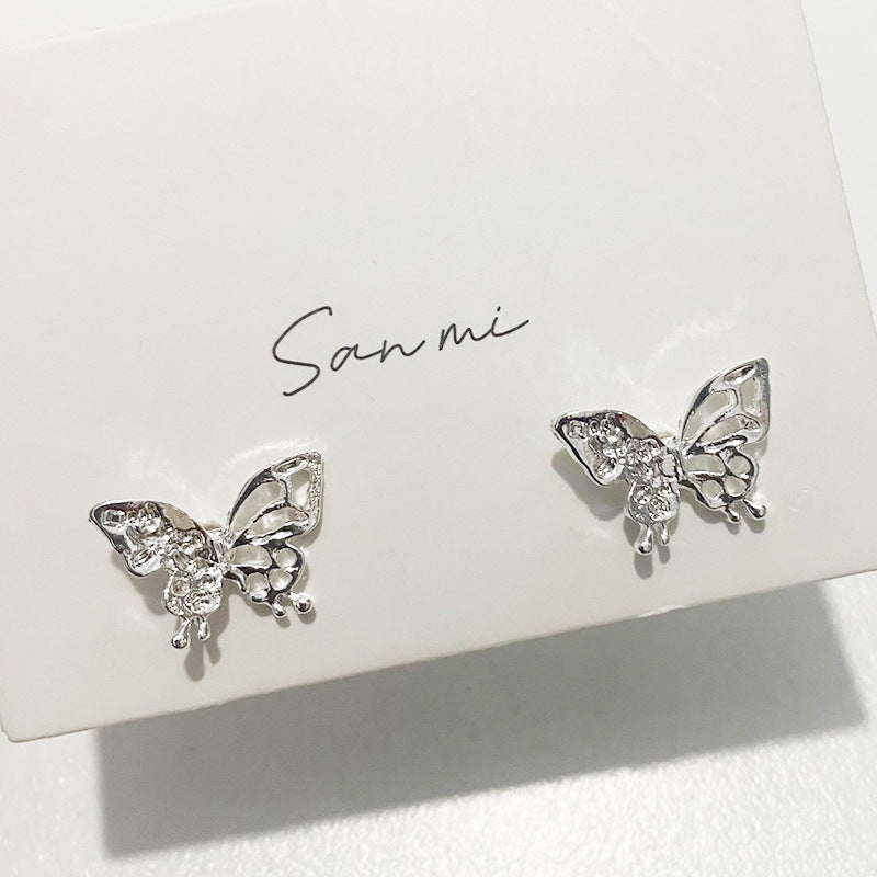 Fresh Plain Sier Plated Bow Female Small Simple Stud Earrings
