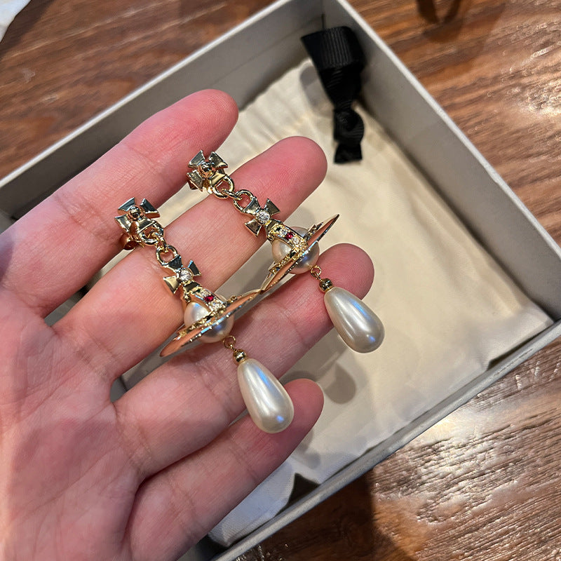 Water Drop Pearl Eardrops Three-dimensional Saturn Rings
